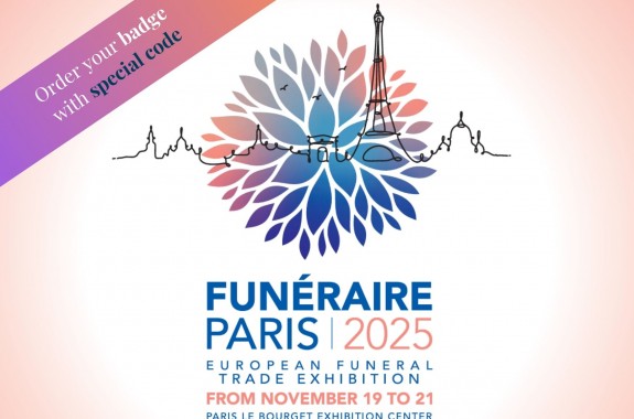 Order badge for FUNÉRAIRE PARIS 2025 with special discount code
